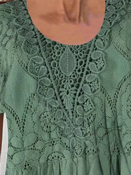 Elegant Lace Crew Neck Loose Dress