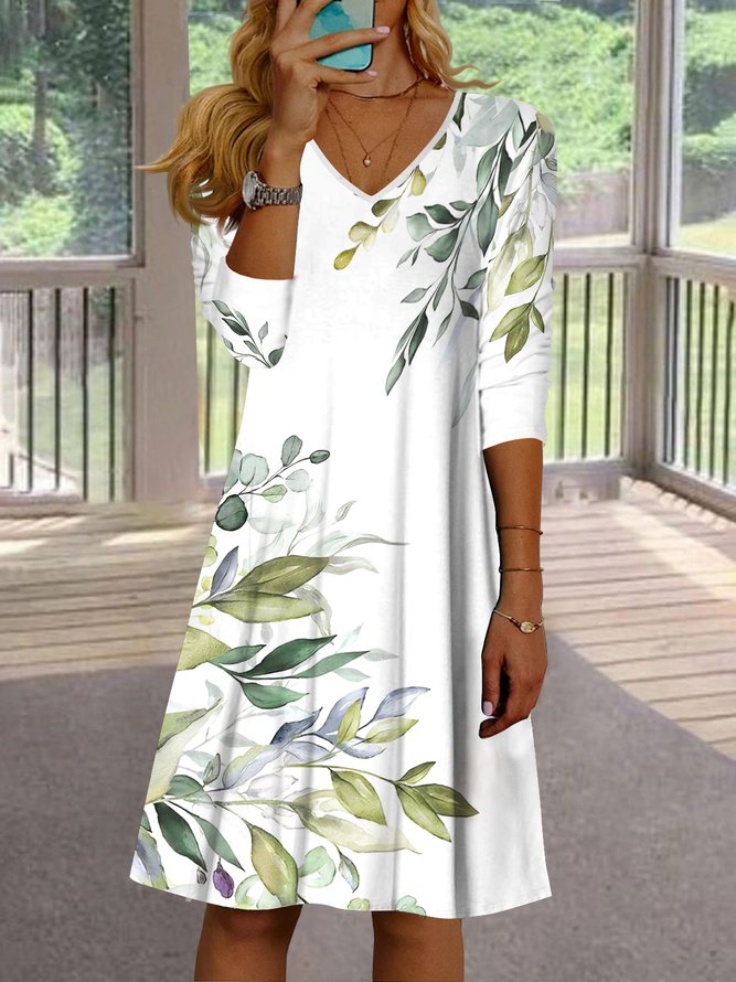 Loose holiday leaves a-hem midi Dress