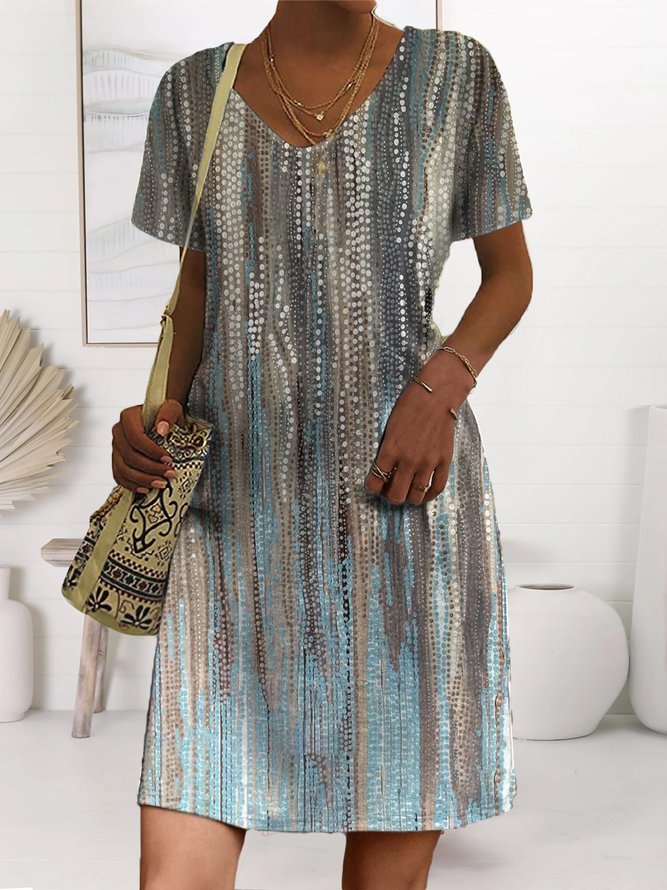 Casual Summer V Neck Ombre Abstract Dress