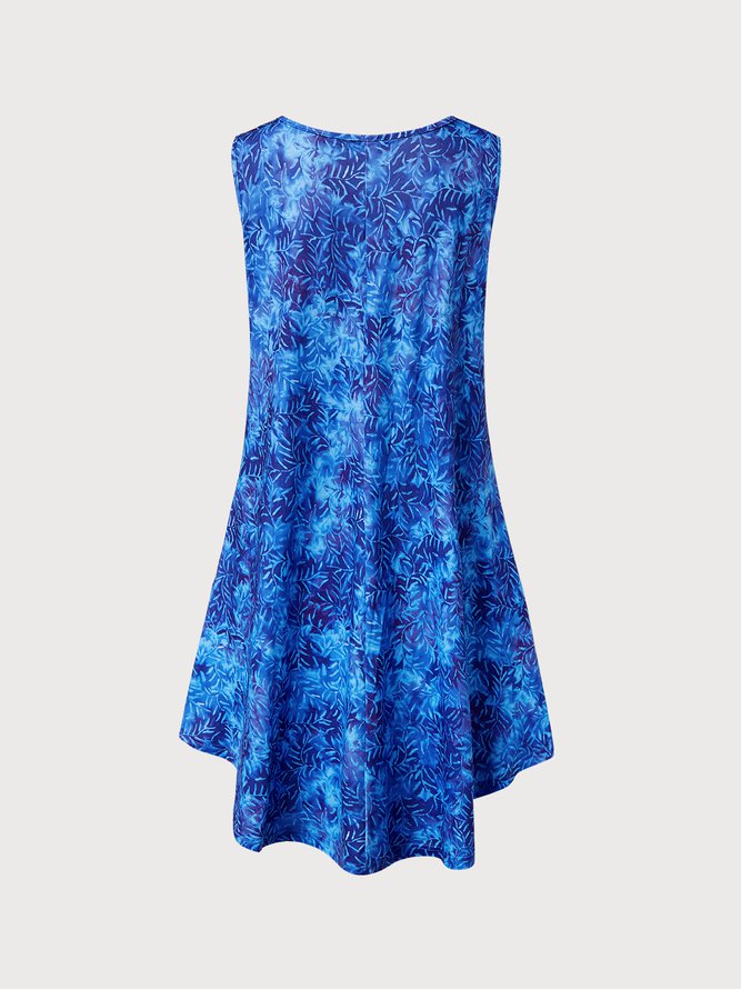 Round Neck Pockets Leaves Casual Mini Dress