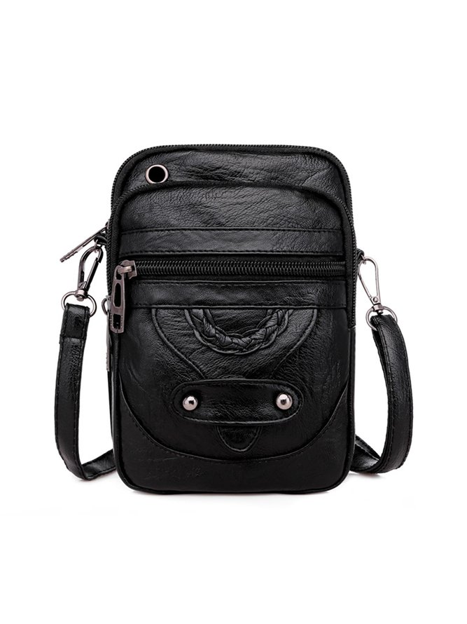 Antique Soft Leather Zip Multi Pocket One Shoulder Crossbody Bag