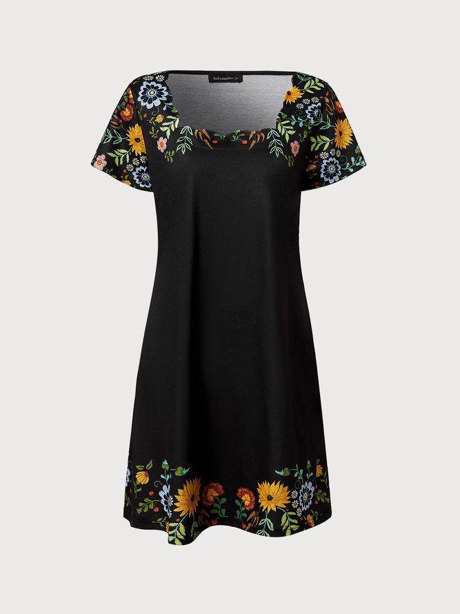 Square neck Floral Elegant Casual Mini Prom Dress