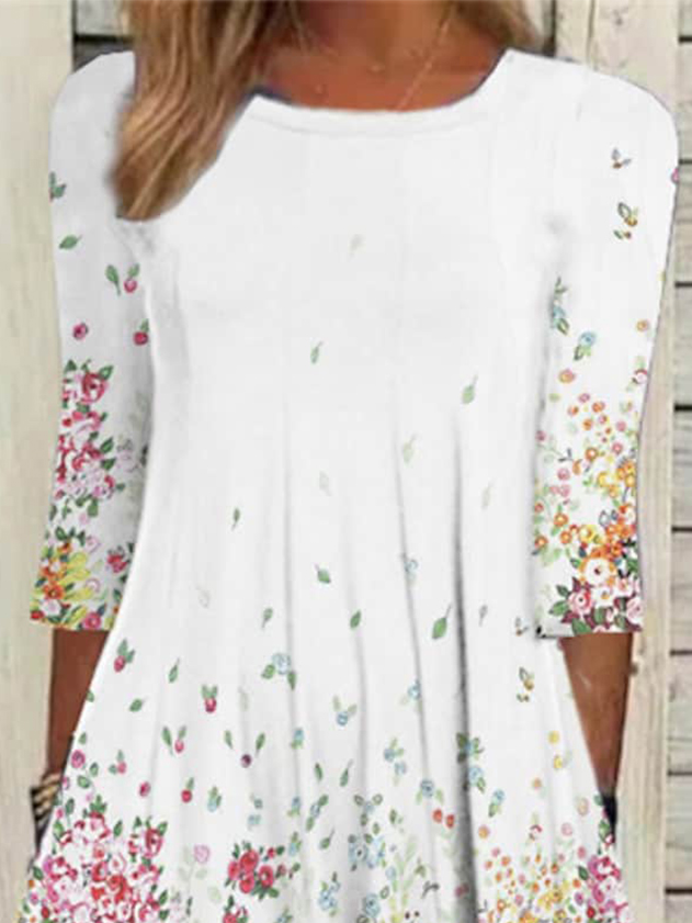 Casual Crew Neck Floral Dress