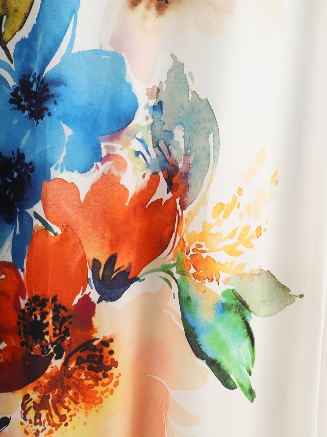 Crew Neck Floral Printed Casual Simple Midi Dresses