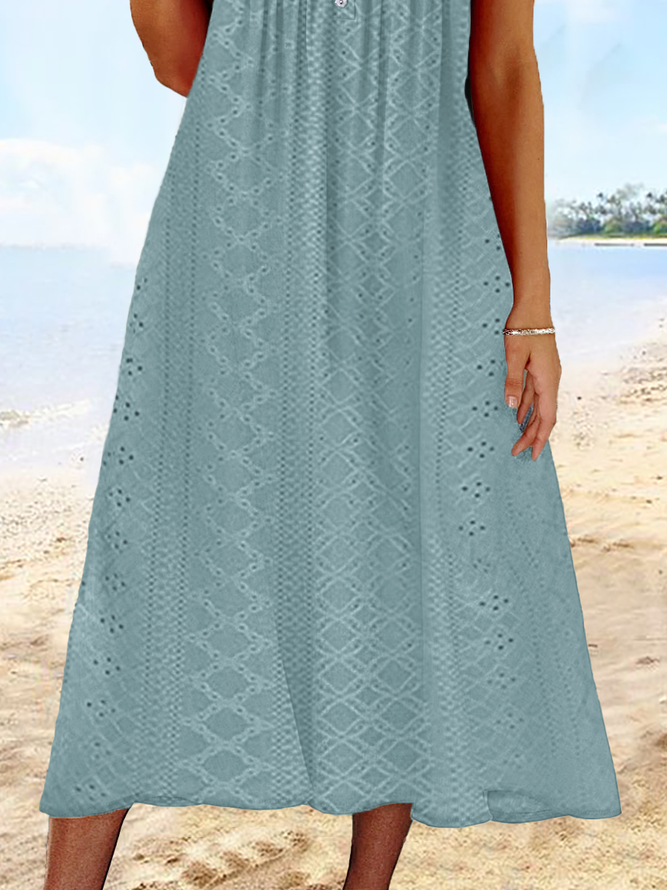 Plain V Neck Vacation Loose Dress