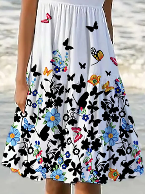 Floral Crew Neck Casual Dress