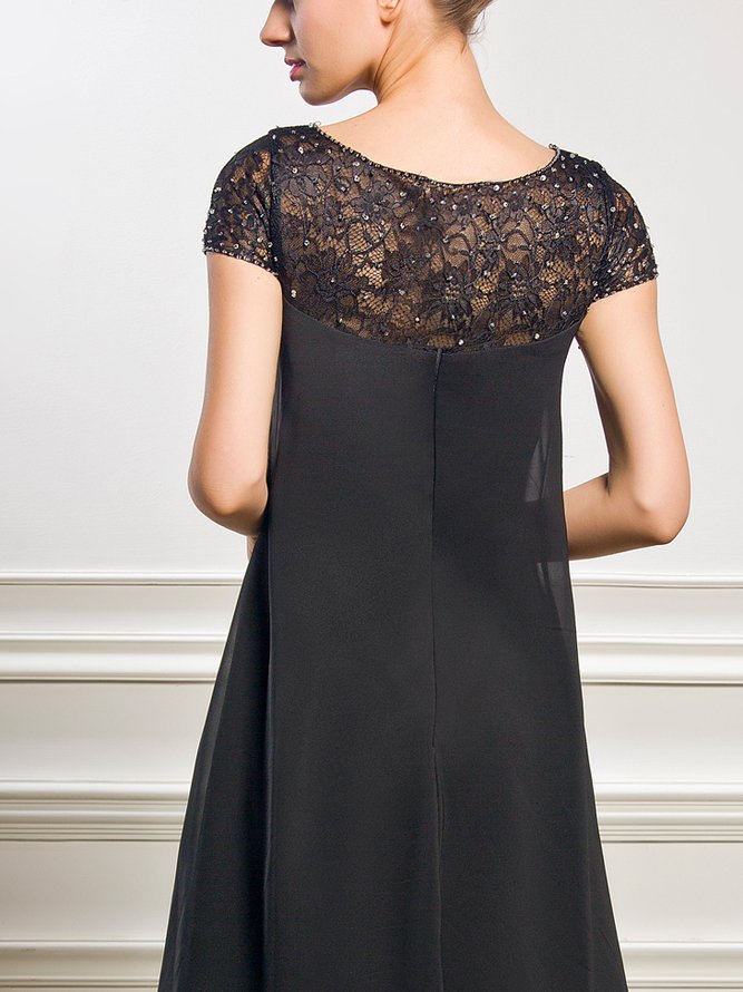 Crew Neck Loose Chiffon Urban Lace Dress