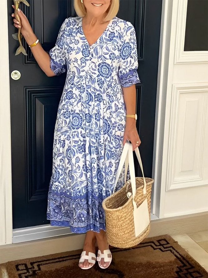 Vacation Floral Ruched Dress