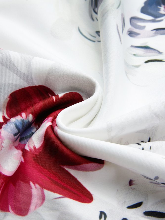 V Neck Floral Lace Sleeve Casual Loose Dress