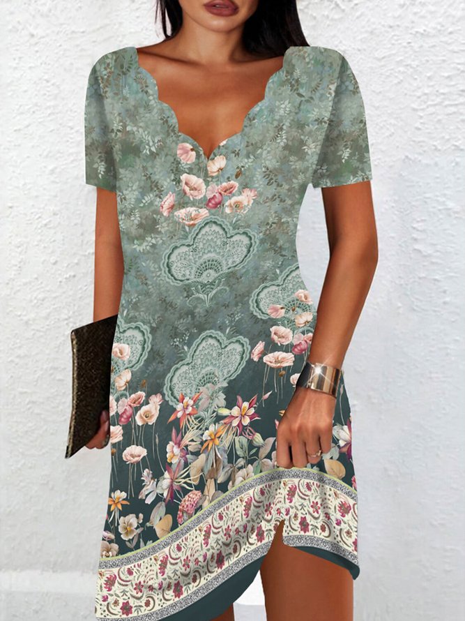 Womens V Neck Ethnic Casual Dress