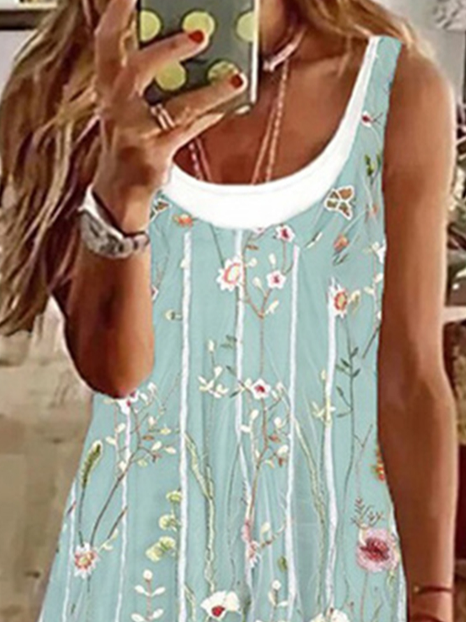 Round Neck floral Casual Midi Dress