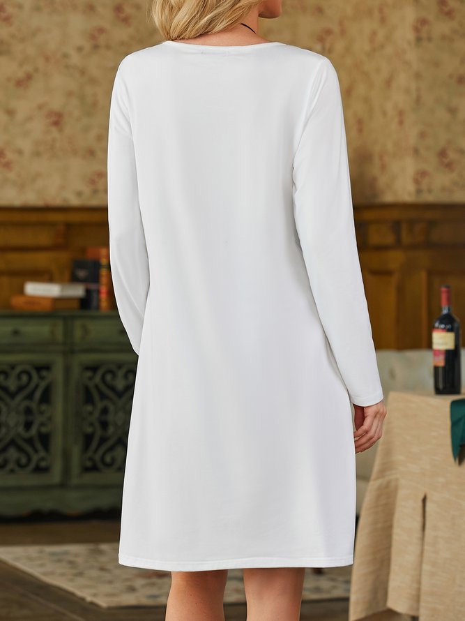 Casual Plain Button-embellished Knitted Long-sleeve Dress