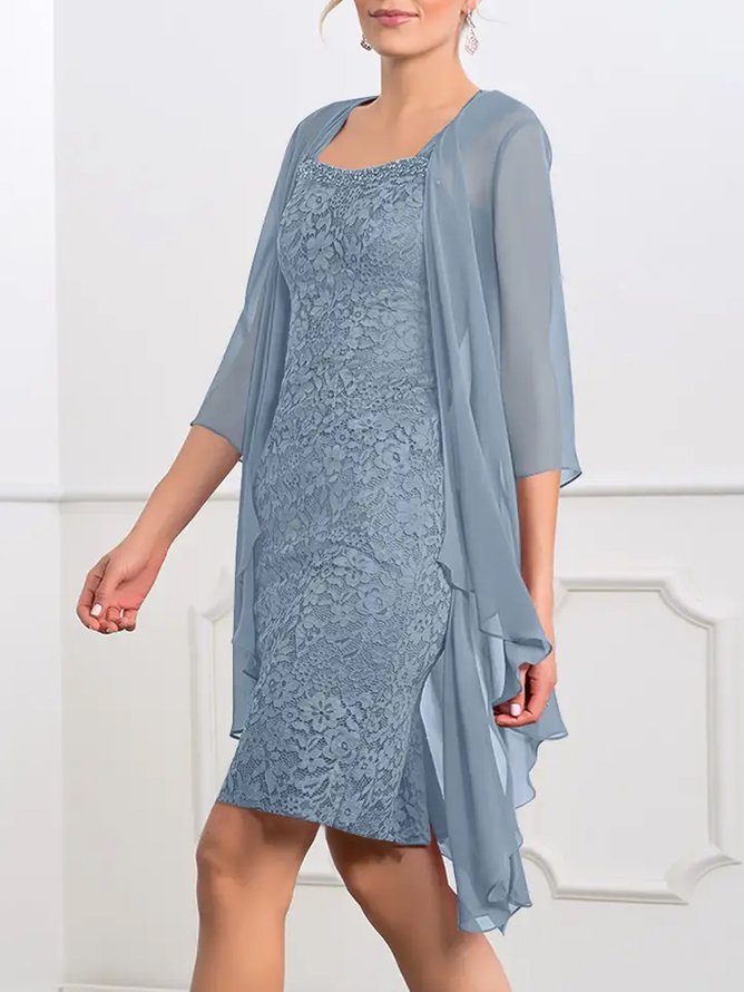 Square Neck Urban Lace MOTHER OF THE BRIDE Two Piece Set Dress with Cardigan