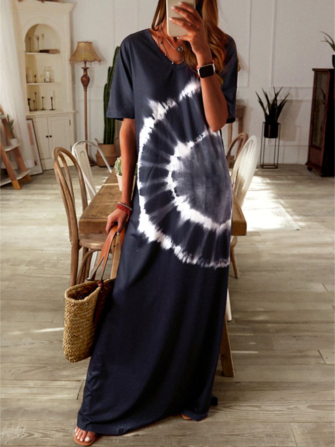 Ombre/tie-Dye Short Sleeve Knitting Dress