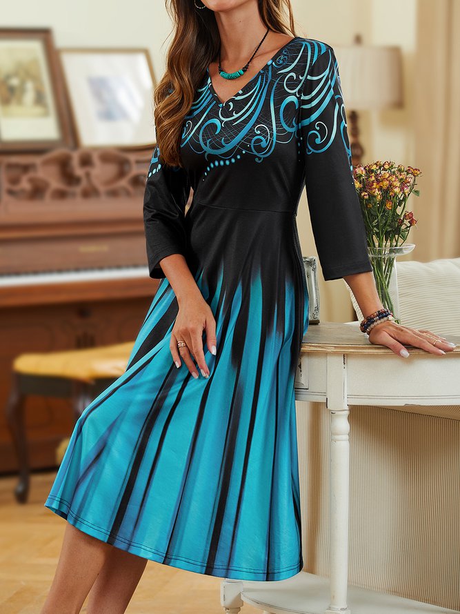 V Neck Geometric Regular Fit Dress