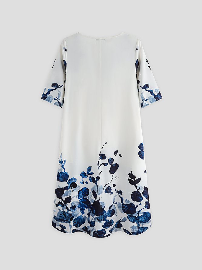 Crew Neck Button Floral Vacation Midi Dress