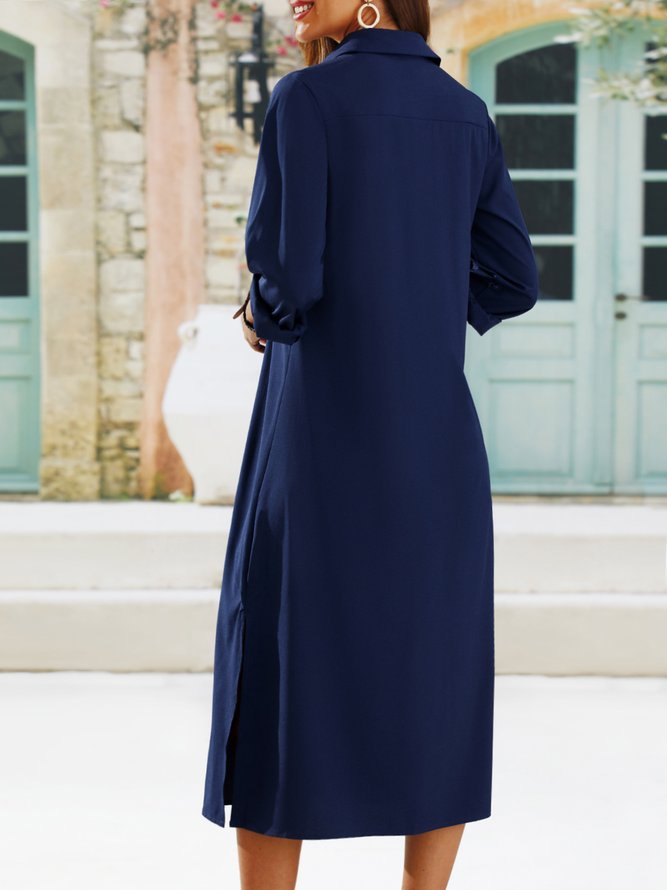 Shawl Collar Shift Women 3/4 Sleeve Paneled Spring Dress