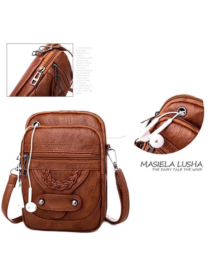 Antique Soft Leather Zip Multi Pocket One Shoulder Crossbody Bag