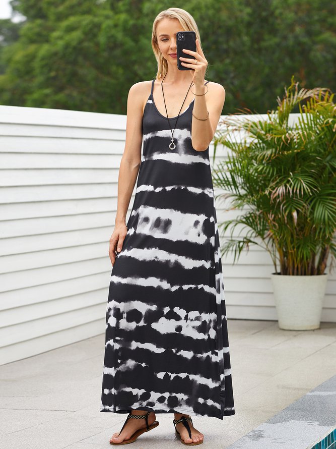 Dip-Dyed Crew Neck Tie Dye Sleeveless Knitting Dress