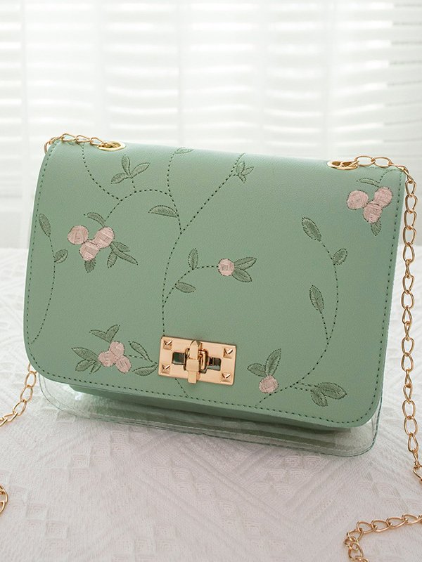 Urban Casual Flower Embroidered Leather Double Layer Messenger Bag Women