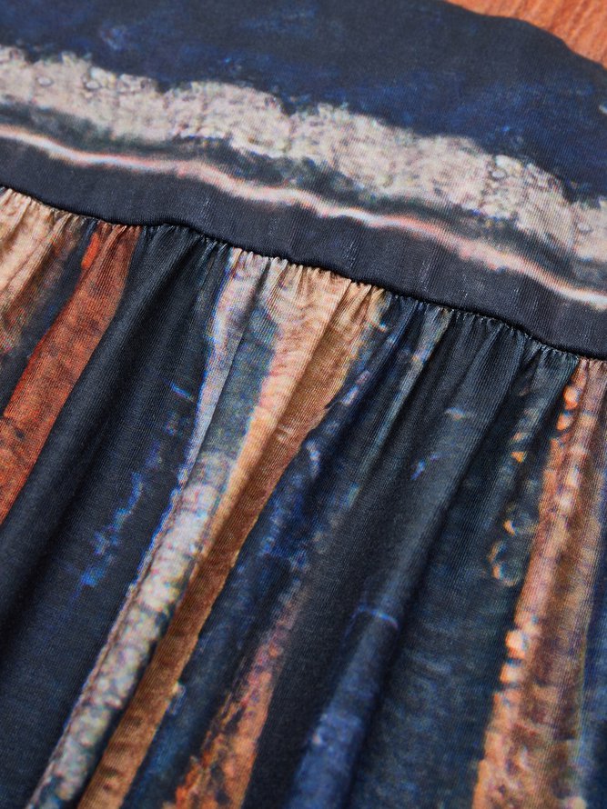 Women's A Line Midi Dress Half Sleeve Line Print Square Neck Elegant Modern