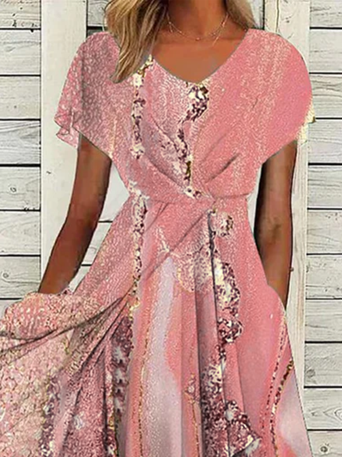 Casual V Neck Regular Fit Ombre Dress