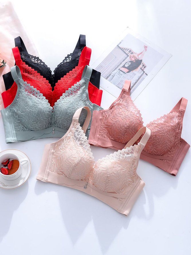 Underwireless Lace Floral Bra Plus Size Full Coverage Adjustable Massage Bra
