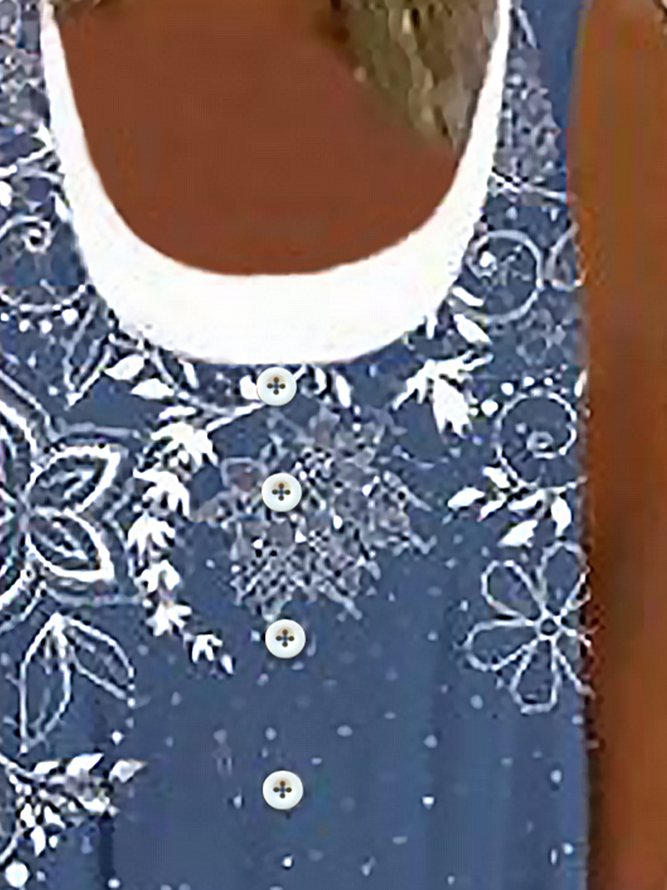 Casual Scoop Neck Floral Loose Dress