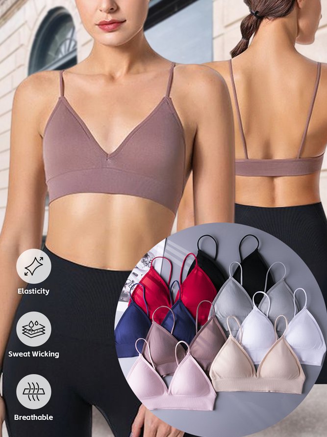 Plain Casual V Neck Women's Wireless Bras Sports Bras Fixed Cup V Neck Yoga Breathable Push Up Pure Color Pull-On Closure Sport Date Casual Daily Sports Bra