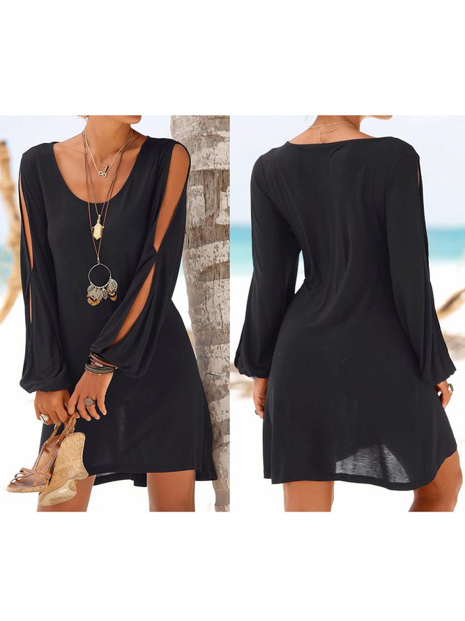 Crew Neck Black Women Summer Dresses Shift Daily Casual Plain Dresses