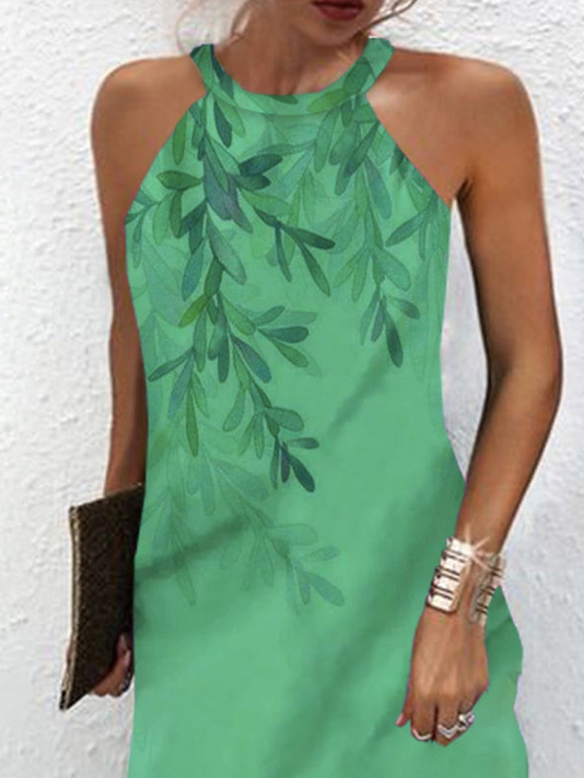 Leaf Crew Neck Regular Fit Casual Dress