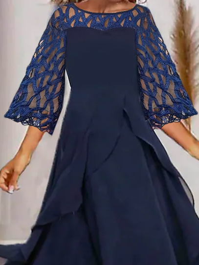 Lace Crew Neck Urban Chiffon Dress