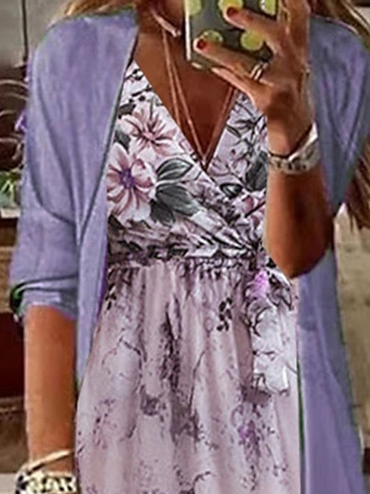 Elegant Floral Chiffon V Neck Two-Piece Set