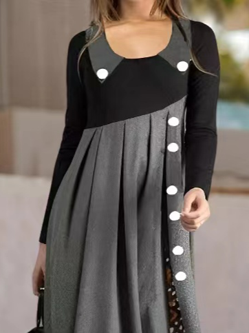 Casual Color Block Crew Neck Dress