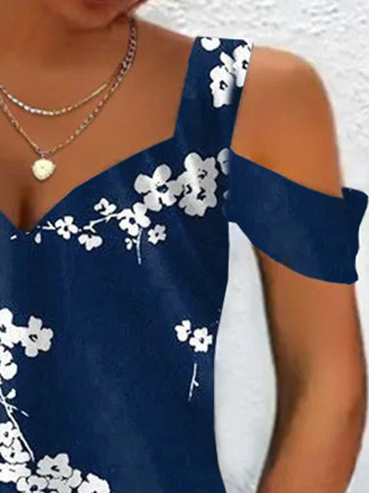 Elegant Cold Shoulder Floral Regular Fit Dress