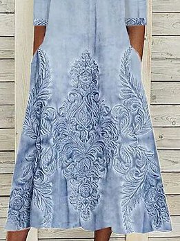 Round Neck Ethnic Casual Midi Dress