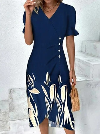 Floral Flounce Sleeve Wrap Hem Dress