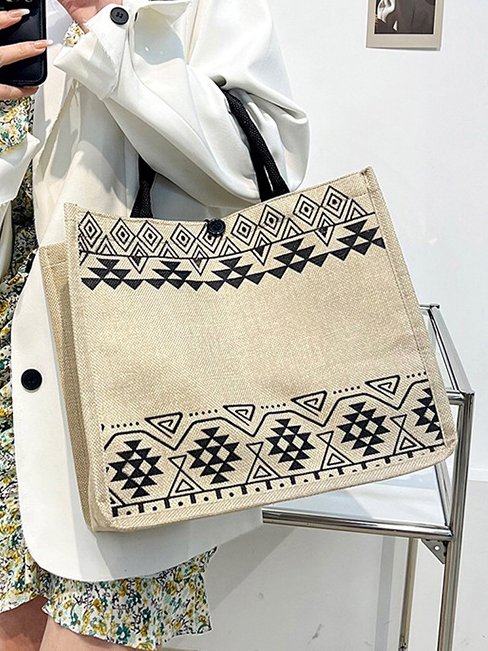 Casual Ethnic Pattern Straw Shoulder Bag Handbag Vacation Beach Women