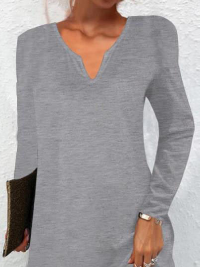 Casual Solid V-Neck Long Sleeve Short Dress