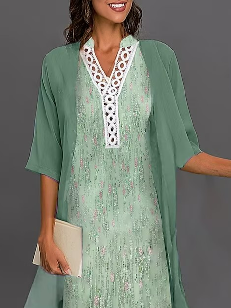 Chiffon Geometric Elegant Loose Two-Piece Set