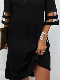 V Neck Plain Vacation Short Sleeve Knit Midi Prom Dress