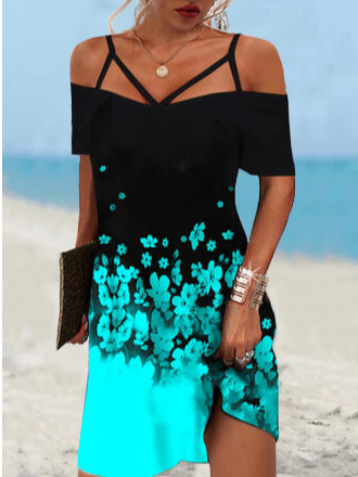 V Neck floral off shoulder Vacation Midi Dress