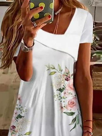 Floral Loose Asymmetrical Casual Dress