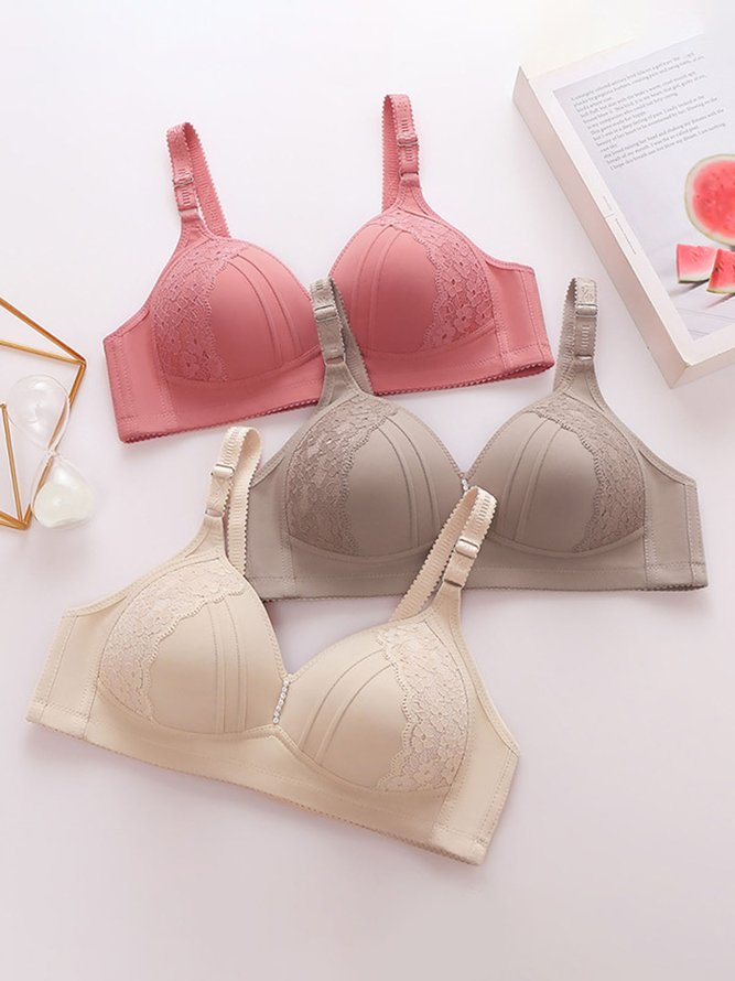 Rhinestone Lace Comfortable Push Up Wireless Bra Plus Size