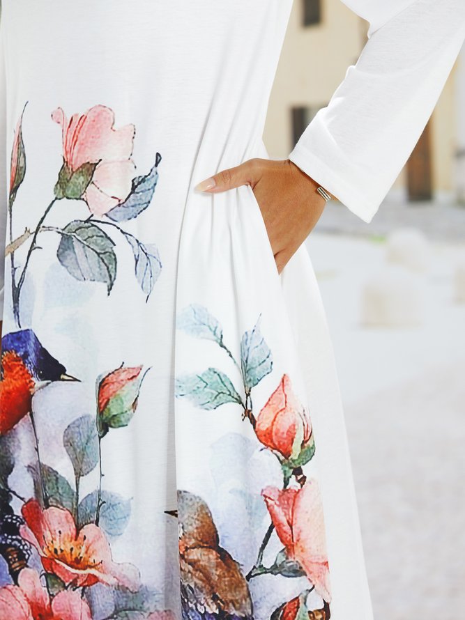 Loosen Vacation Crew Neck Long sleeve Knit Dress