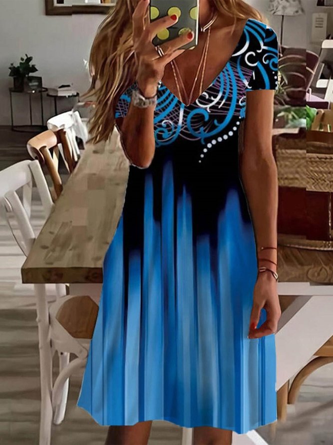 Fit Casual Ethnic V Neck Dress