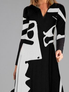 Color Block Casual V Neck Dress