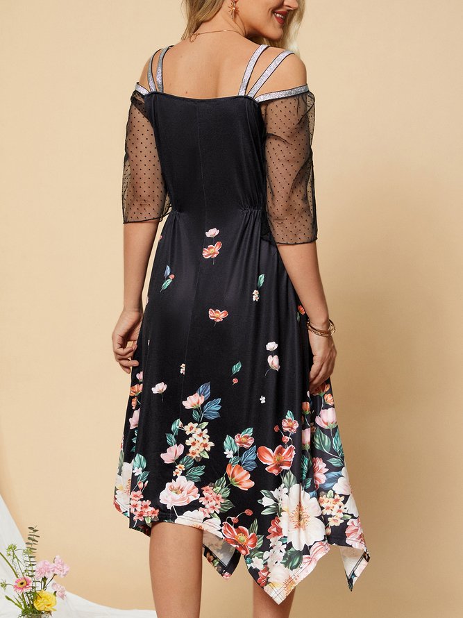 Square Neck Square Neck Floral Midi Prom Dress