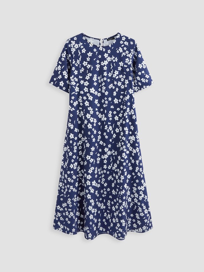 Ditsy Floral Round Neck Casual Midi Dress
