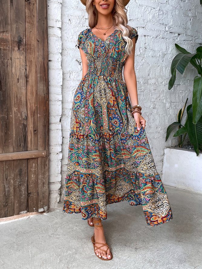 Paisley Ethnic V Neck Scramble Dress